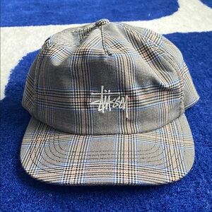 Unisex Stussy Plaid Cap - Blue and Brown